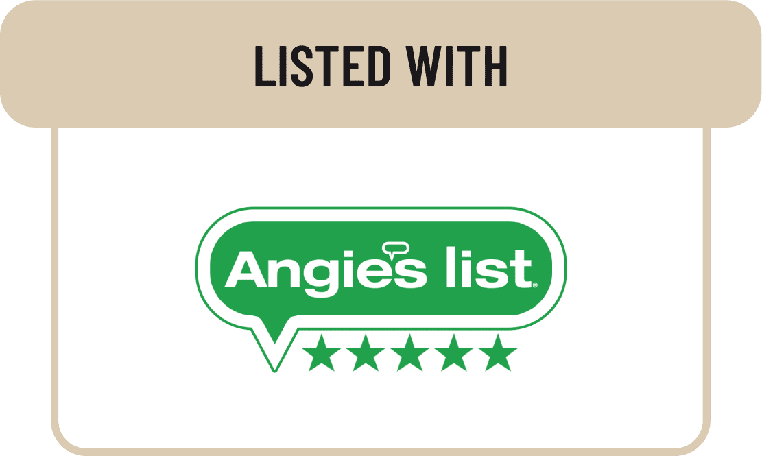 Angie's List logo with five-star rating under 'Listed With' text.