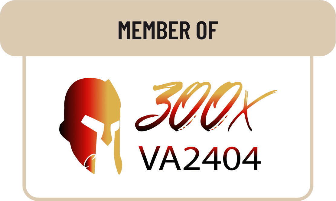 Logo showing membership in 300X VA2404 with a Spartan helmet design.