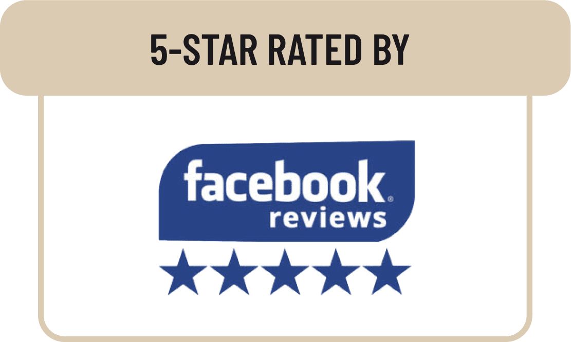 5-star rating from Facebook reviews with five stars shown.