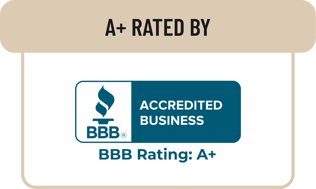 BBB Accredited Business with A+ rating logo.