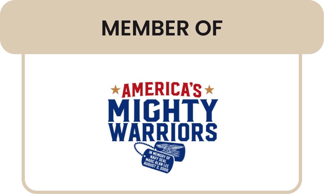 Logo of America's Mighty Warriors membership.