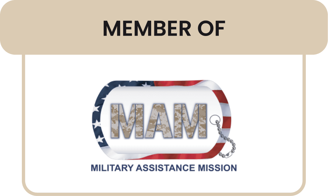 Logo for Military Assistance Mission with American flag design.