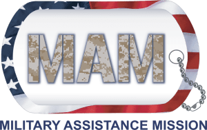 Logo with the acronym MAM and military camouflage pattern.