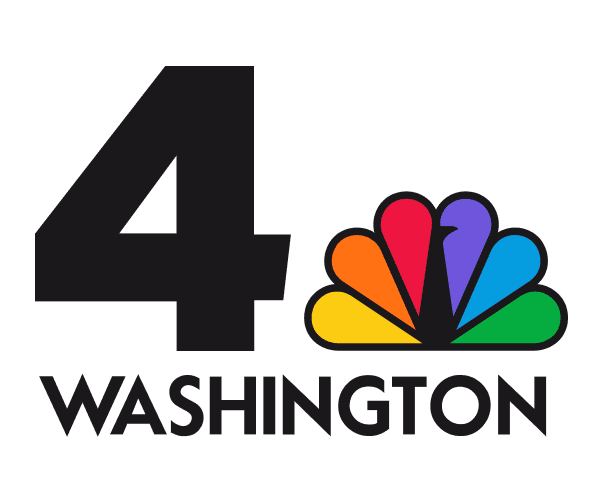 Logo of NBC 4 Washington with colorful peacock and bold text.